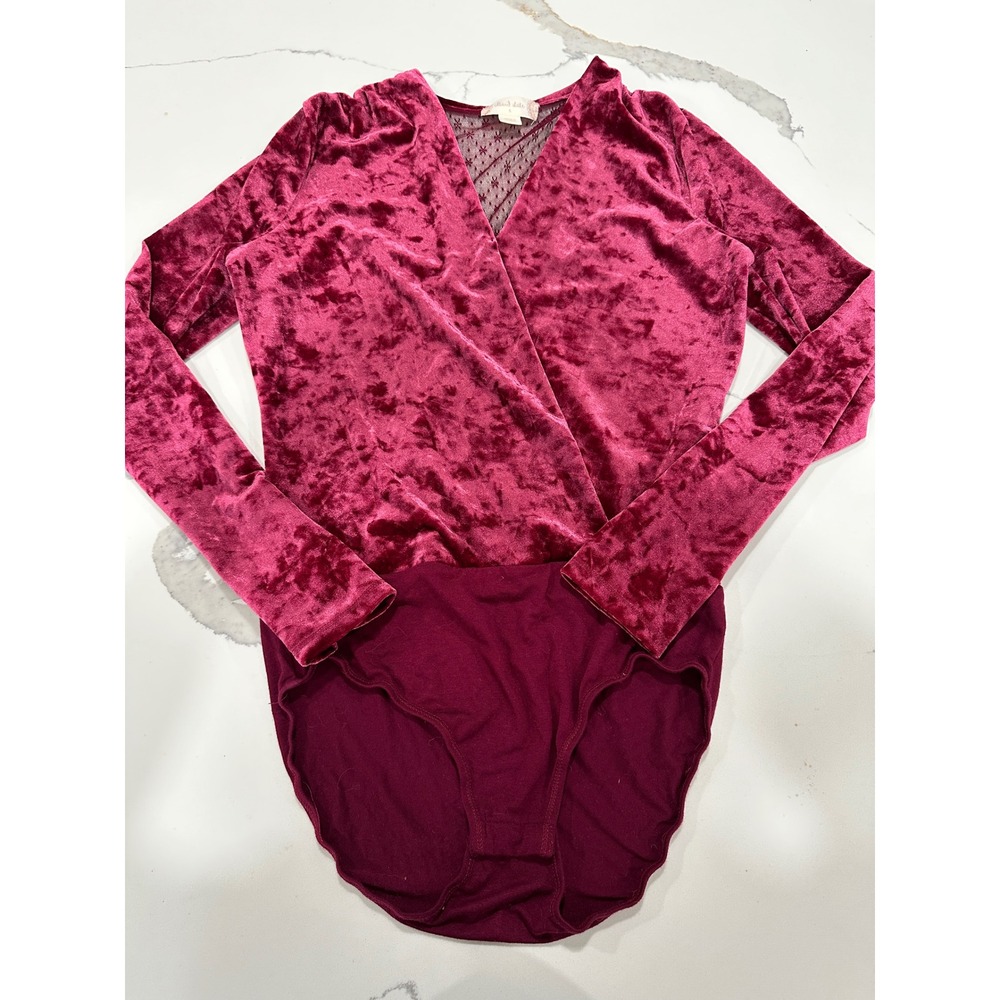 Altard State Womens Bodysuit Velvet‎ Burgundy Long Sleeve S